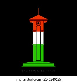 Lal chouk ghanta ghar in indian flag colors. Red square tower of Shrinagar in kashmir.