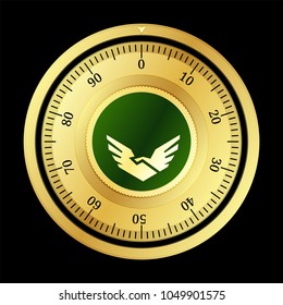 LALA World (LALA) cryptocurrency safe lock. Eps10 vector illustration isolated on black background.