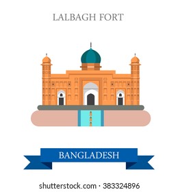 Lalbagh Fort in Dhaka, Bangladesh. Flat cartoon style historic sight showplace attraction web site vector illustration. World countries cities vacation travel sightseeing Asia collection.