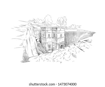 Lalibela Church. Ethiopia. Africa.  Hand drawn vector illustration