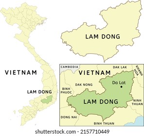 Ubicación de la provincia de Lam Dong en el mapa de Vietnam. La ciudad capital es Da Lat