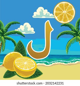 Lam hijaya illustrated with Lemon suitable for learning to read Arabic