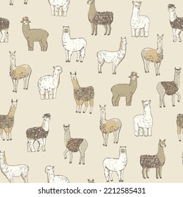 Lama alpaca animal vector seamless pattern.