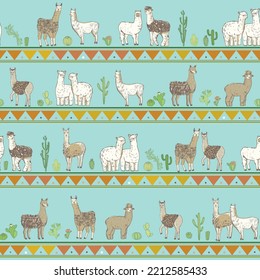 Lama alpaca animal vector seamless pattern.