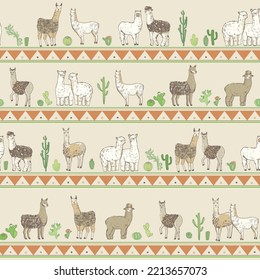 Lama alpaca animal vector seamless pattern.