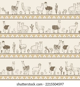 Lama alpaca animal vector seamless pattern.