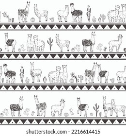 Lama alpaca animal vector seamless pattern.