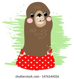 Lama, alpaca, children`s fairy-tale character, hand-drawn, vector image