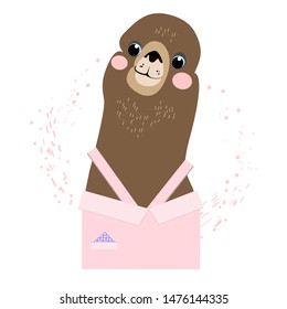 Lama, alpaca, children`s fairy-tale character, hand-drawn, vector image
