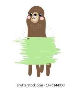 Lama, alpaca, children`s fairy-tale character, hand-drawn, vector image