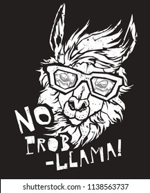 LAMA Alpaca in eyeglasses, Hipster style drawing, t-shirt design. Object for advertisement, web page design, poster, banner, print element. vector illustration.