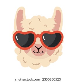 lama alpaca head with glasses cartoon