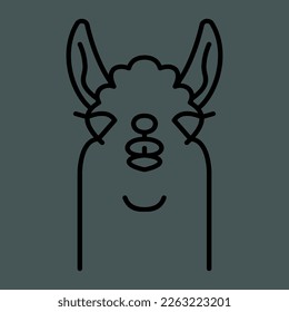 Lama alpaca head logo, linear icon. editable stroke