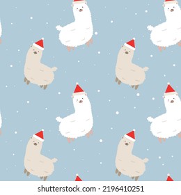 lama alpaca print pattern new year winter postcard 