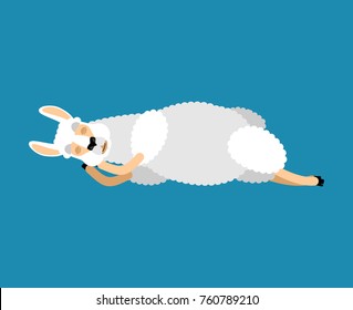 Lama Alpaca sleeping. Animal asleep emoji. Vector illustration
