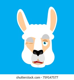 Lama Alpaca winking face avatar. Animal happy emoji. Vector illustration
