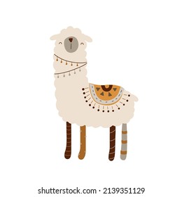 Lama animal vector isolated illustration. Cute funny hand drawn art. Design for card, sticker , fabric textile, t shirt. Children, kid modern trendy style