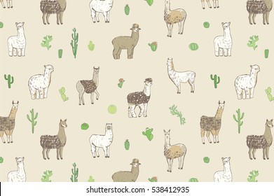 Lama Animal Vector Pattern