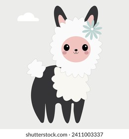 Lama cartoon alpaca. Lama animal vector isolated illustration. Cute funny hand drawn art. Design for card, sticker , fabric textile, t shirt. Children, kid modern trendy style