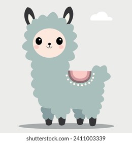 Lama cartoon alpaca. Lama animal vector isolated illustration. Cute funny hand drawn art. Design for card, sticker , fabric textile, t shirt. Children, kid modern trendy style