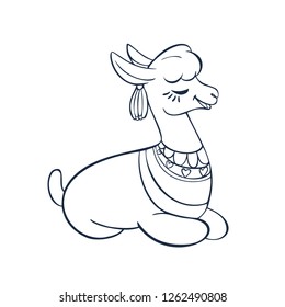 Lama cartoon alpaca. Llama animal vector isolated illustration. Design for card, sticker, fabric textile, t-shirt. Children, child of modern trendy style