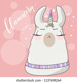Lama in cartoon style. Hand drawn vector illustration. Elements for greeting card, poster, banners.  T-shirt, notebook and sticker design 