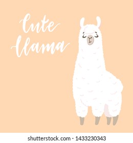 Lama in cartoon style. Stickers. Hand drawn illustration. Elements for greeting card, poster, banners. T-shirt, notebook and sticker design