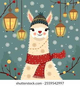 lama christmas. vector beautiful illustration