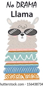 Lama is cute in the Scandinavian style, fashionable, cool, in dark sunglasses.