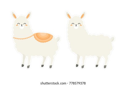 Lama. Cute vector set with animals. 