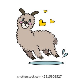 Lama Doodle Vector color illustration Isolated on a white background