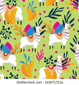 Lama, fashion, botanical , nature vector seamless pattern. Concept for print, wallpaper, wrapping paper 