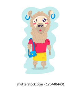 Lama female wearing stylish clothes and bag vector