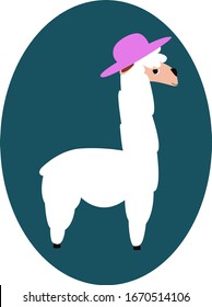 Lama with hat, illustration, vector on white background.