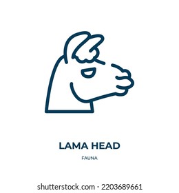 Lama head icon. Linear vector illustration from fauna collection. Outline lama head icon vector. Thin line symbol for use on web and mobile apps, logo, print media.