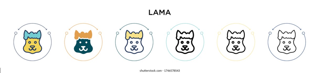 Lama icon in filled, thin line, outline and stroke style. Vector illustration of two colored and black lama vector icons designs can be used for mobile, ui, web