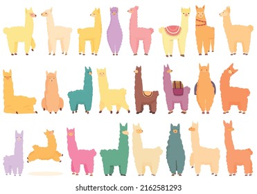 Lama icons set cartoon vector. Animal alpaca. Bolivia hoof