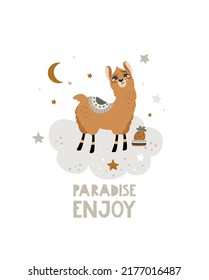 Lama inspirational vector poster. A cute white picture of a Lama with an inscription. Vector illustration.