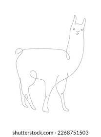 Lama line art vector. Peru animals. Alpaca one line illustration. 