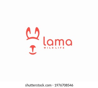 Lama logo design. Cute cartoon alpaca vector design. Llama linear wildlife logotype