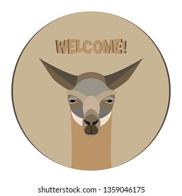 Lama logo template. Invitation card, advertising. Stylized animal character of South America. Lama, vicuna, alpaca, guanaco. Vector illustration.