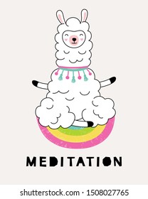 Lama meditates in lotus position. Vector illustration.