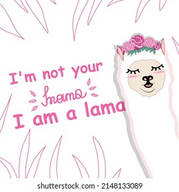 Lama on a white background. Exotic animal. Vector stock illustration. Cartoon. Zoo. Funny design