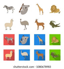 lama, ostrich emu, young antelope, animal crocodile. Wild animal, bird, reptile set collection icons in cartoon,flat style vector symbol stock illustration web.