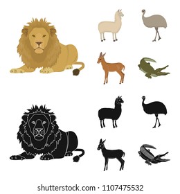 lama, ostrich emu, young antelope, animal crocodile. Wild animal, bird, reptile set collection icons in cartoon,black style vector symbol stock illustration web.