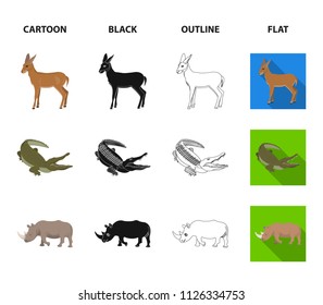 lama, ostrich emu, young antelope, animal crocodile. Wild animal, bird, reptile set collection icons in cartoon,black,outline,flat style vector symbol stock illustration web.