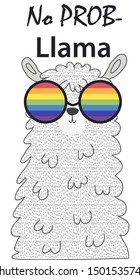 Lama in the Scandinavian style, fashionable, cool, in rainbow glasses. LGBT freedom concept. No llama problem