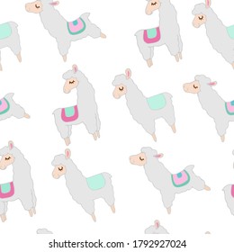 lama seamless pattern on the white background