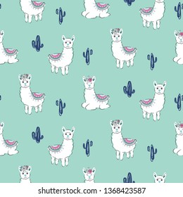 Lama seamless vector pattern. Cute animal print.