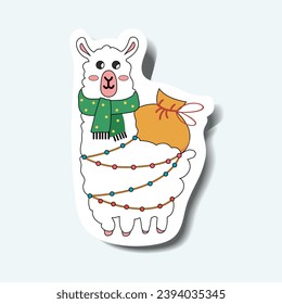 Lama of set in sticker design. Magic of Christmas is in this adorable colorful sticker style, featuring a cute and festive llama character. Vector illustration.